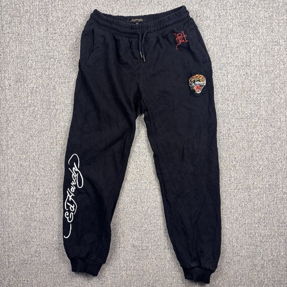 Ed Hardy Kids Black Jogger Sweatpants Tiger Embroidery Streetwear